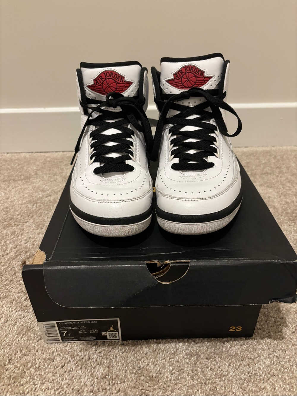 Jordan Kids White Black Red High-Top Retro Sneakers